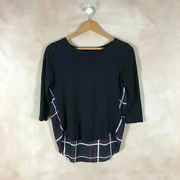 LOFT Mixed Fabric 3/4 Sleeve Hi-Low Top - Picture 3 of 6